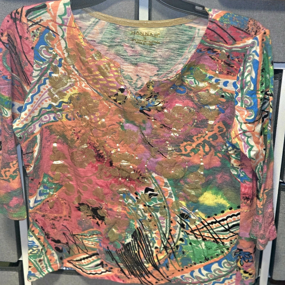 Hannah Colorful Abstract Long Sleeve Top